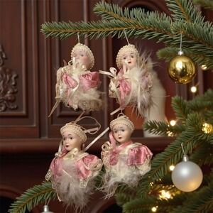 Vintage Victorian Angel Christmas Ornaments Set 4 Porcelain doll heads handmade